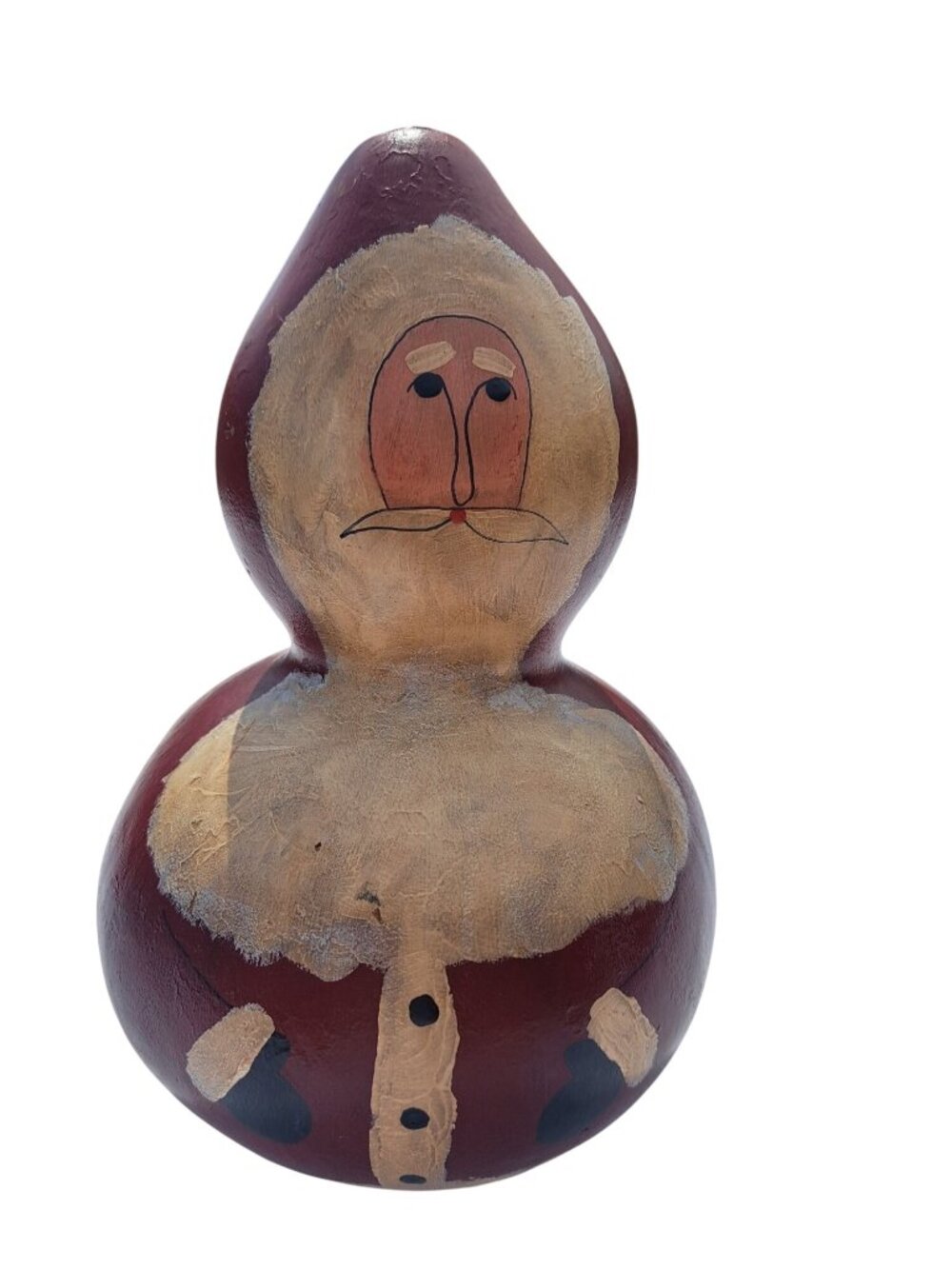 Hand-Painted Santa Claus Gourd Figurine Rustic Folk Art Holiday Artist Signed